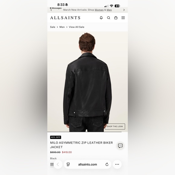 All Saints Milo Asymmetric Zip Leather Moto Jacket, Sz S - Picture 16 of 16